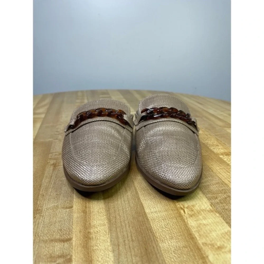 LOFT  Woven Chain Mule Slides‎ Womens 7 Tan Bronze Metallic Chain Detail